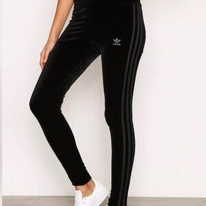 Adidas Velour Black Leggings with black Stripes Size UK 16 - US 12/L